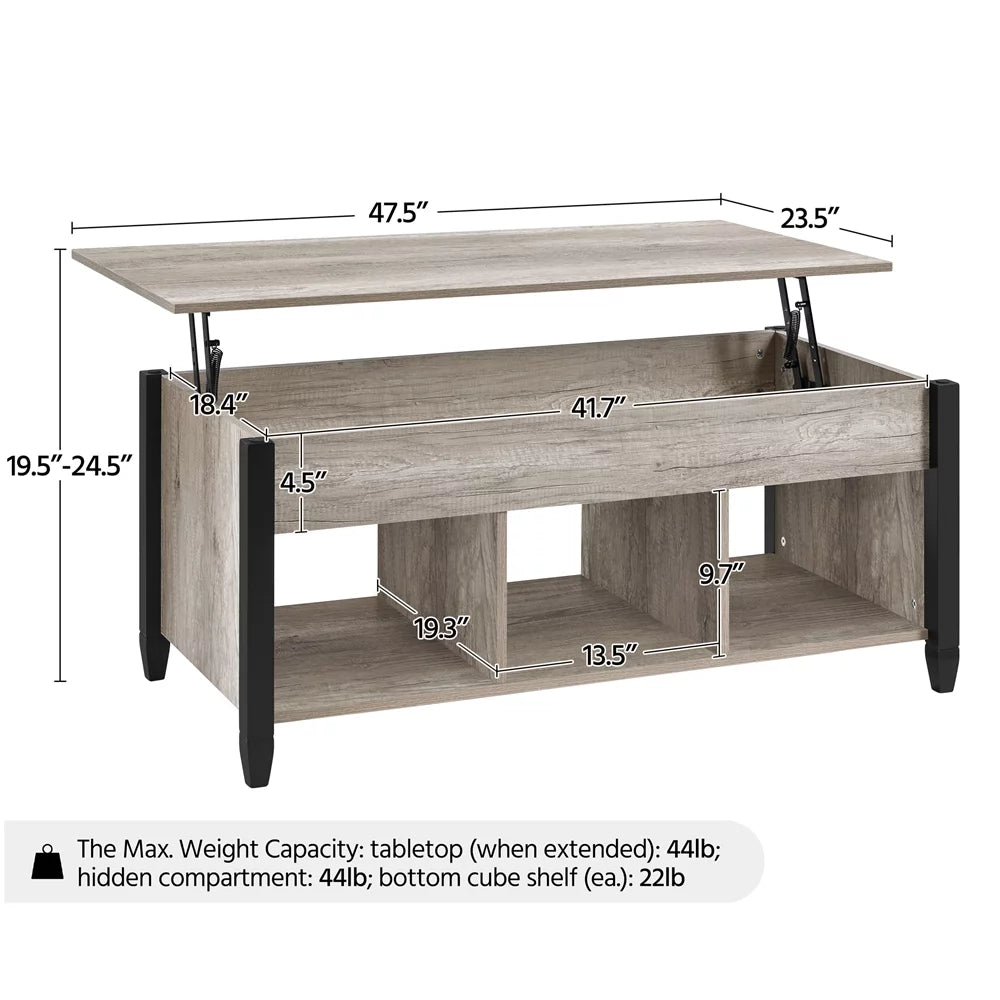 47.5" Lift Top Coffee Table with 3 Storage Compartments N900