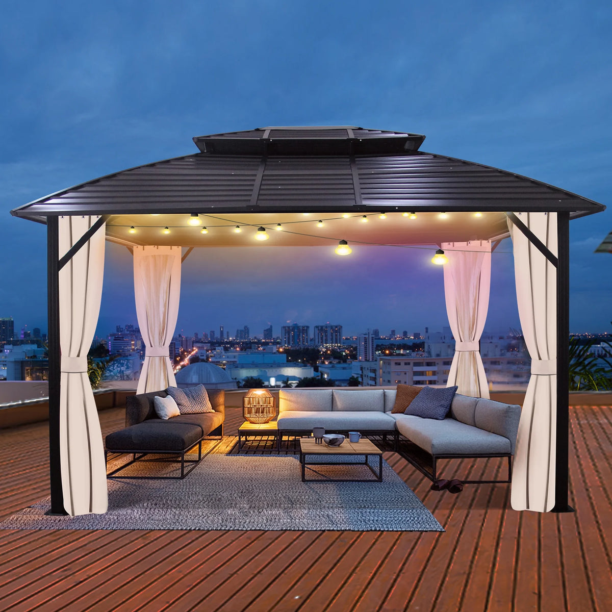 10x12FT Galvanized Steel Hardtop Gazebo with Double Roof P47889