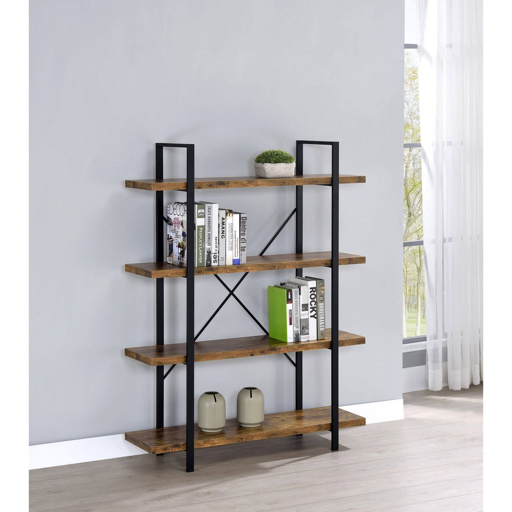Antique Nutmeg and Black 4-Shelf Bookcase P5647