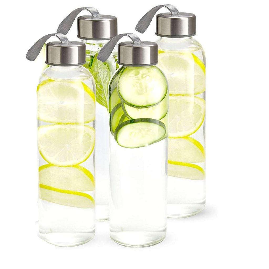 18 Oz Pack of 4 Glass Water Bottles with Lids and Sleeves N6202