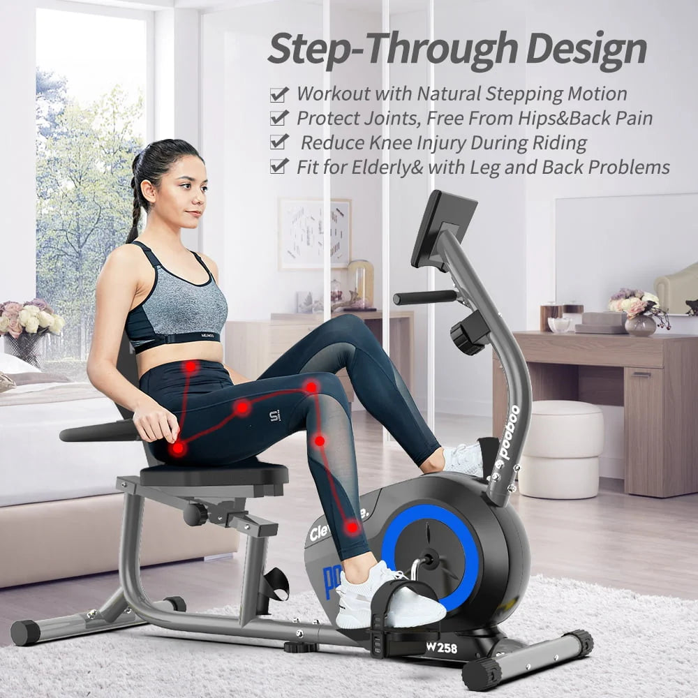 Magnetic Recumbent Exercise Bike 330lbs Blue E927335