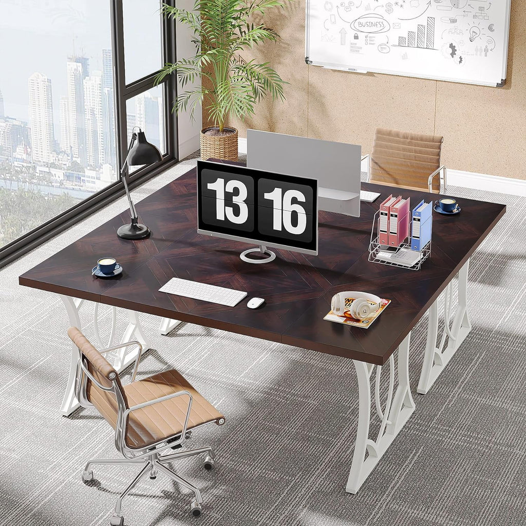 63-Inch Walnut Executive Desk with Metal Frame N3224
