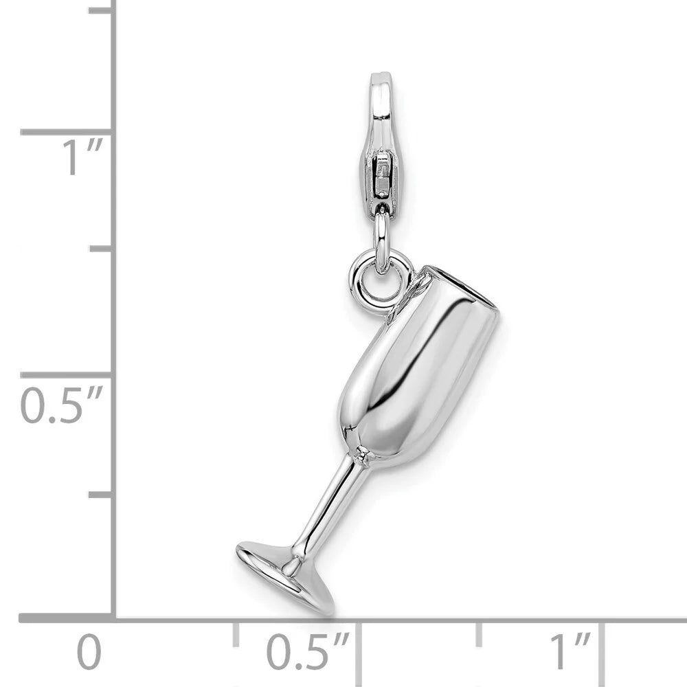 Sterling Silver 3-D Enameled Red Wine Glass Charm N524850