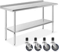 NSF Stainless Steel Commercial Kitchen Prep Work Table with Backsplash 4 Casters V180964