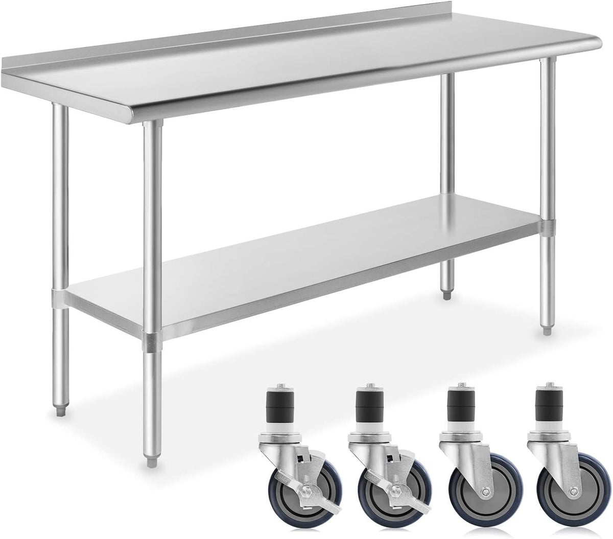 NSF Stainless Steel Commercial Kitchen Prep Work Table with Backsplash 4 Casters V180964