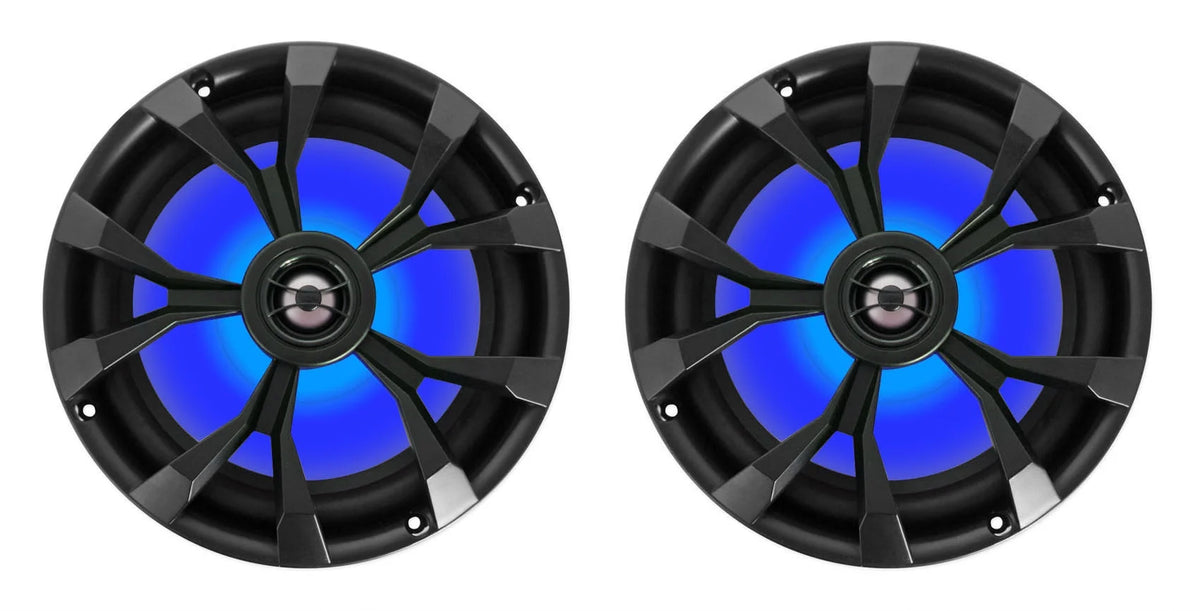 Marine Receiver with Bluetooth and 4 8" Black LED Speakers B4447