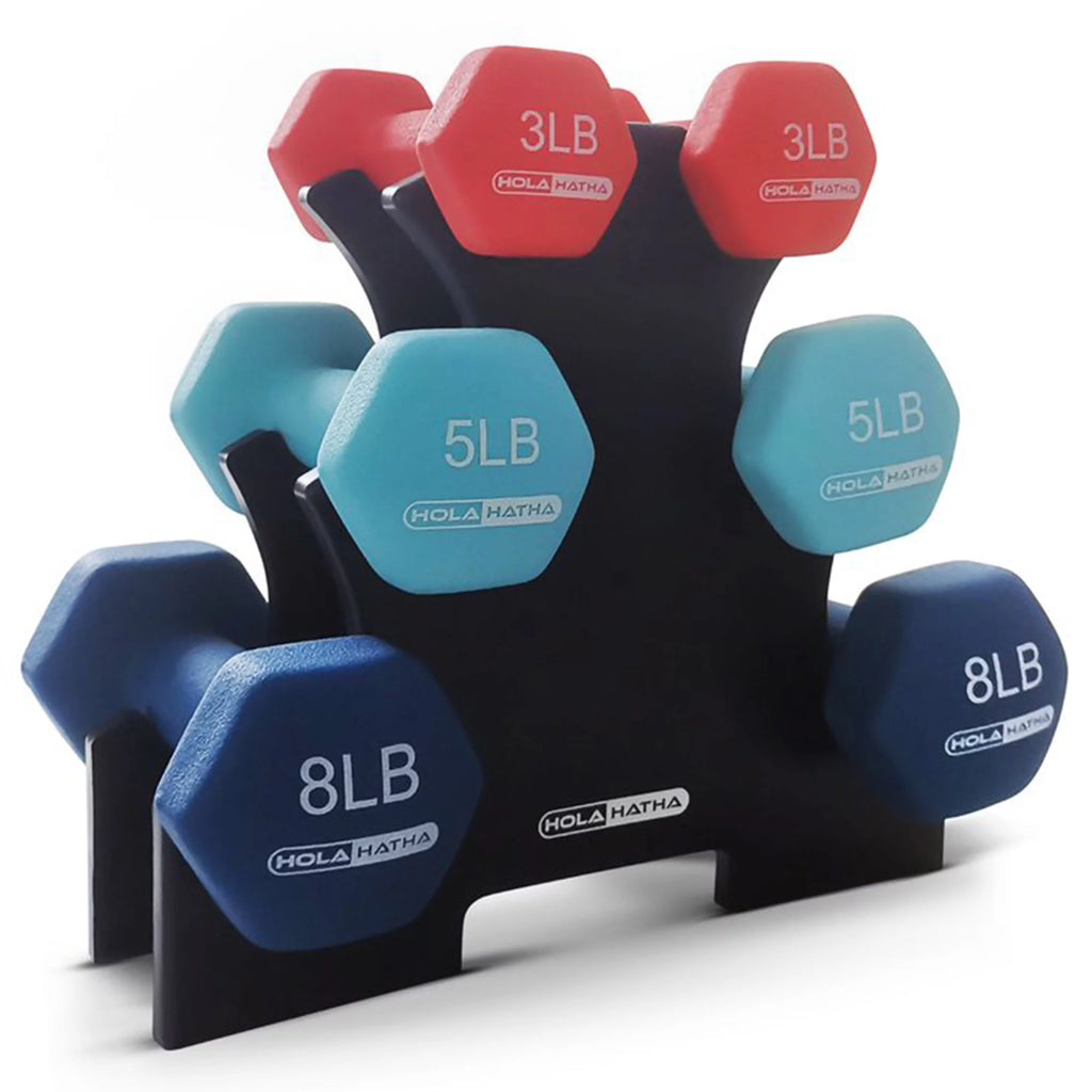 3, 5, and 8 Pound Dumbbell Hand Weight Set with Storage Rack Y84946
