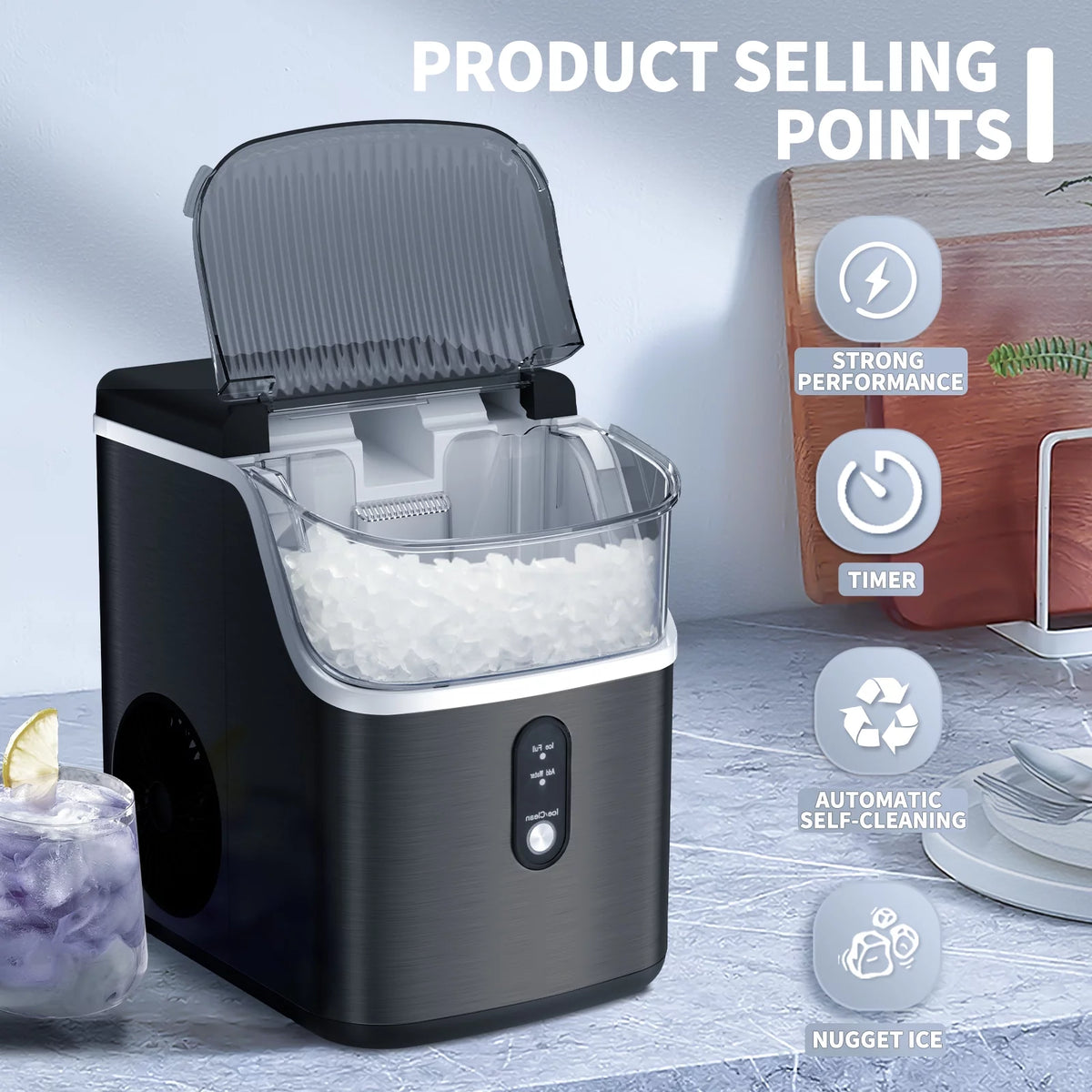 Portable Nugget Ice Maker with Self-Cleaning Function A718