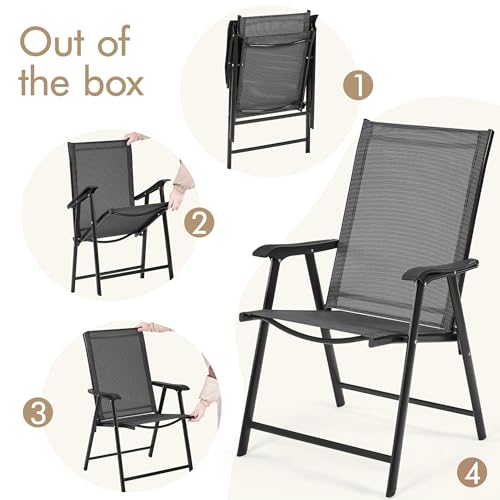 Black Set of 4 Folding Patio Dining Chairs with Armrests M59251