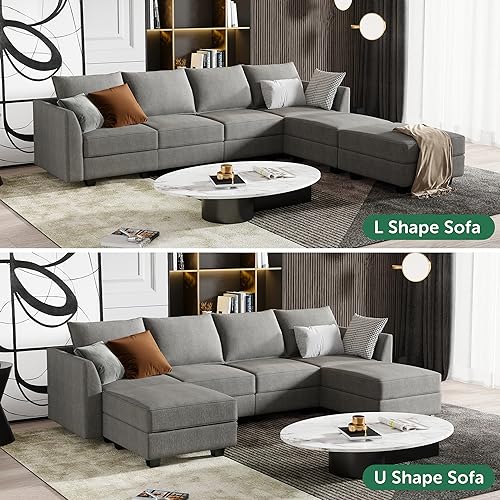 Grey 6-Seater Modular Sectional Sofa with Storage P5460