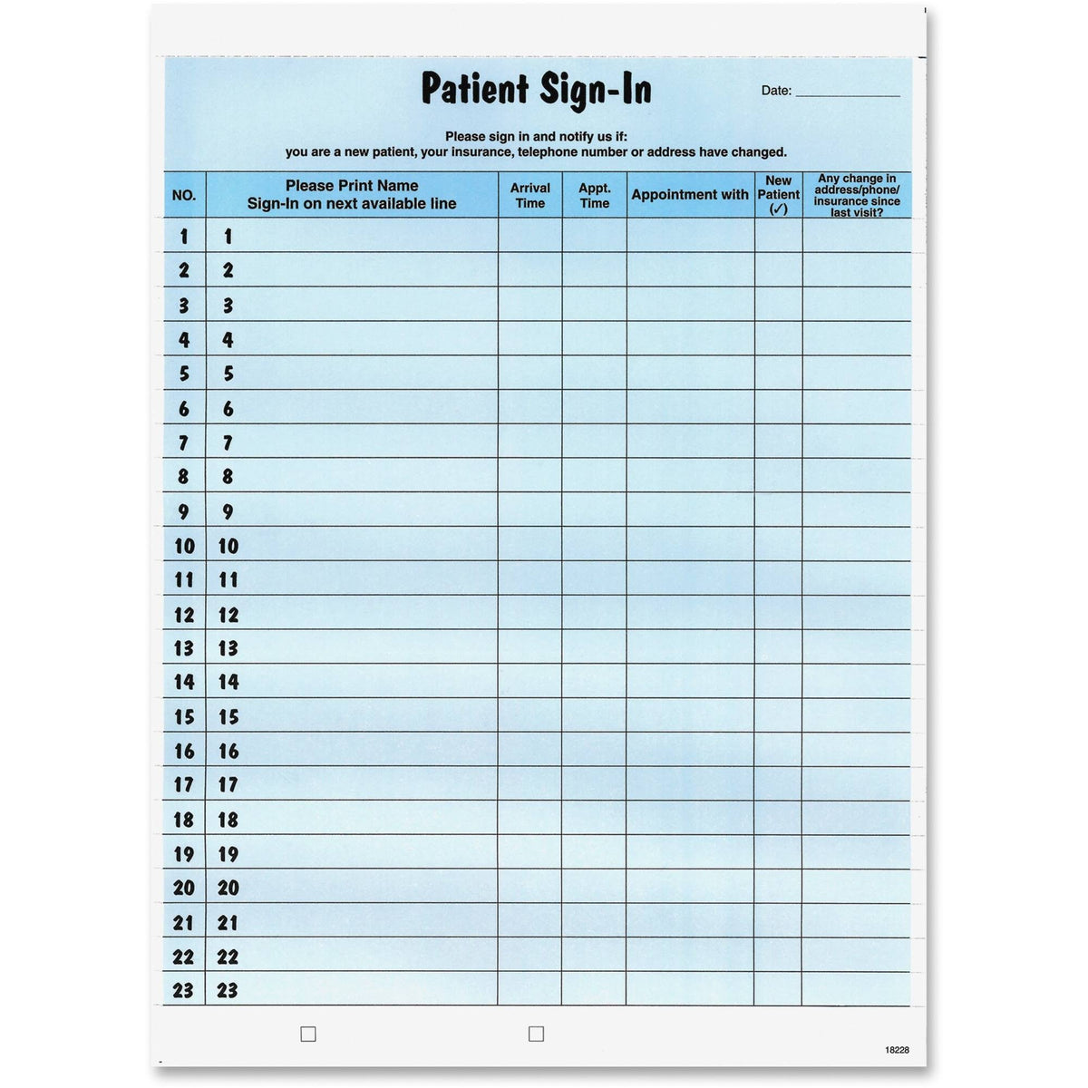 Patient Sign-In Label Forms 125 / Pack Blue V750947