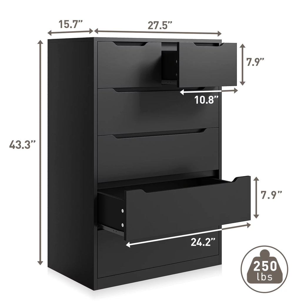 Black Tall Wood 6 Drawer Dresser A110