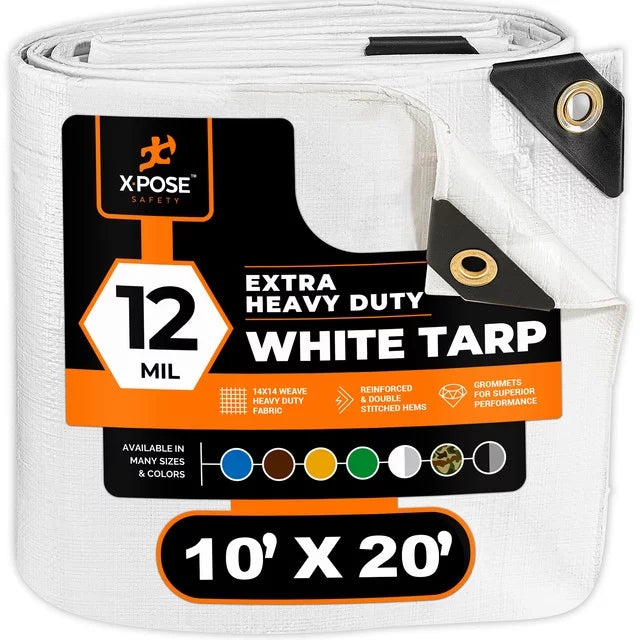 White Heavy Duty 10' x 20' Waterproof 12 Mil Poly Tarp U925