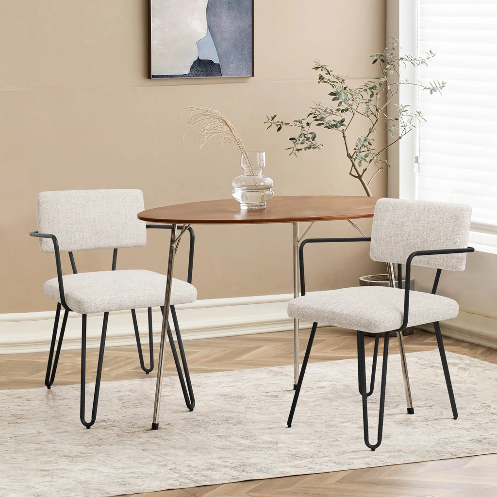 Off-White Set of 6 Dining Chairs with Metal Arms L16712