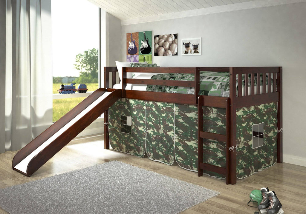 Twin Low Loft Bed with Slide Cappuccino C48020