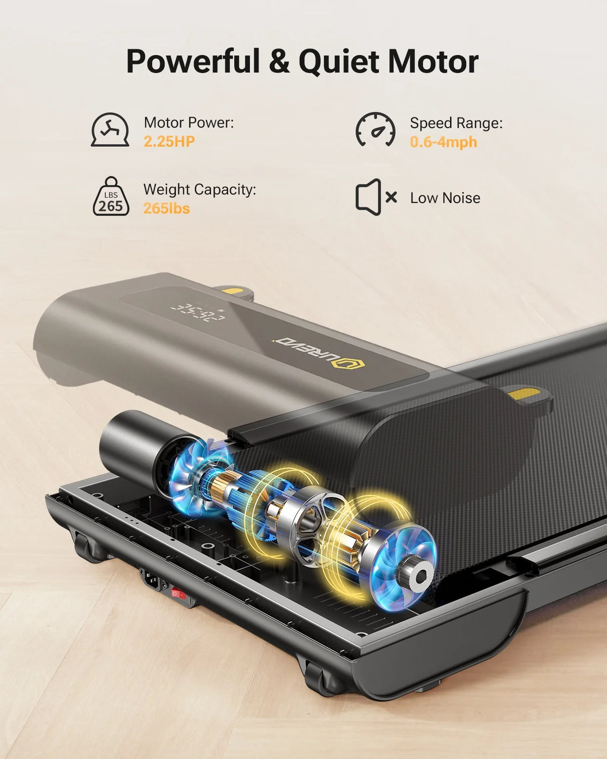 Under Desks Treadmill Walking Pad, Mini Treadmill 2.25HP 265 lb Capacity with Remote Control E690060