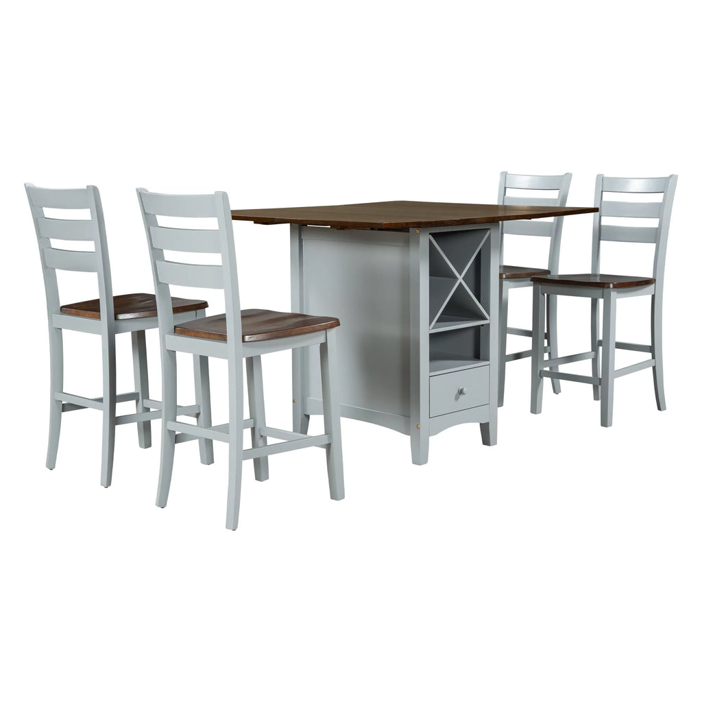 Farmhouse Wood 5-Piece Counter Height Dining Table Set with Drop Leaf V21994