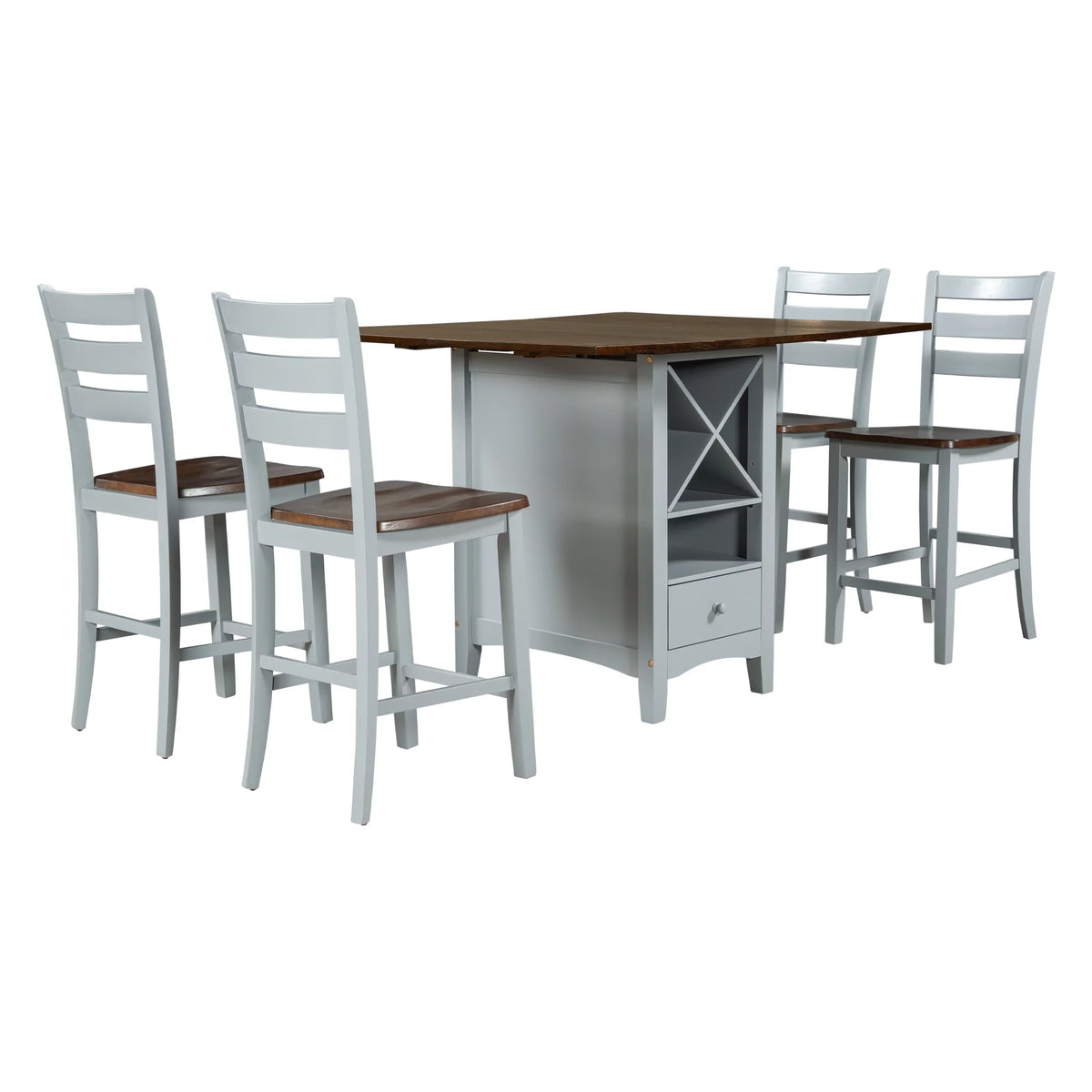 Farmhouse Wood 5-Piece Counter Height Dining Table Set with Drop Leaf V21994