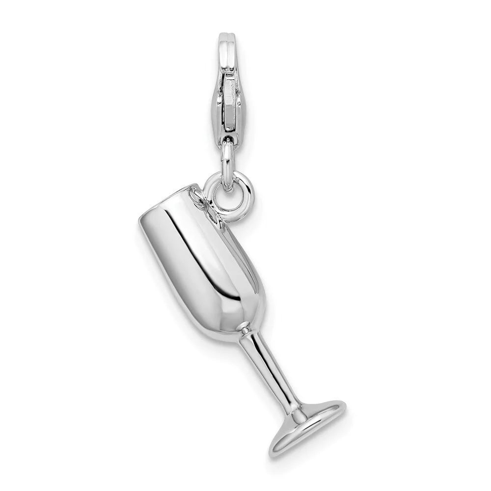 Sterling Silver 3-D Enameled Red Wine Glass Charm N524850