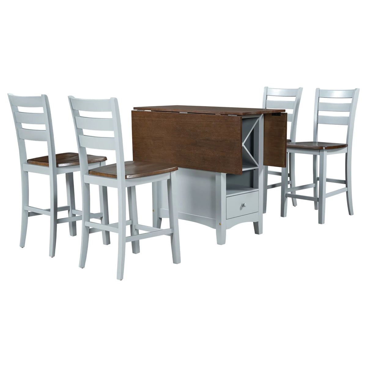 Farmhouse Wood 5-Piece Counter Height Dining Table Set with Drop Leaf V21994