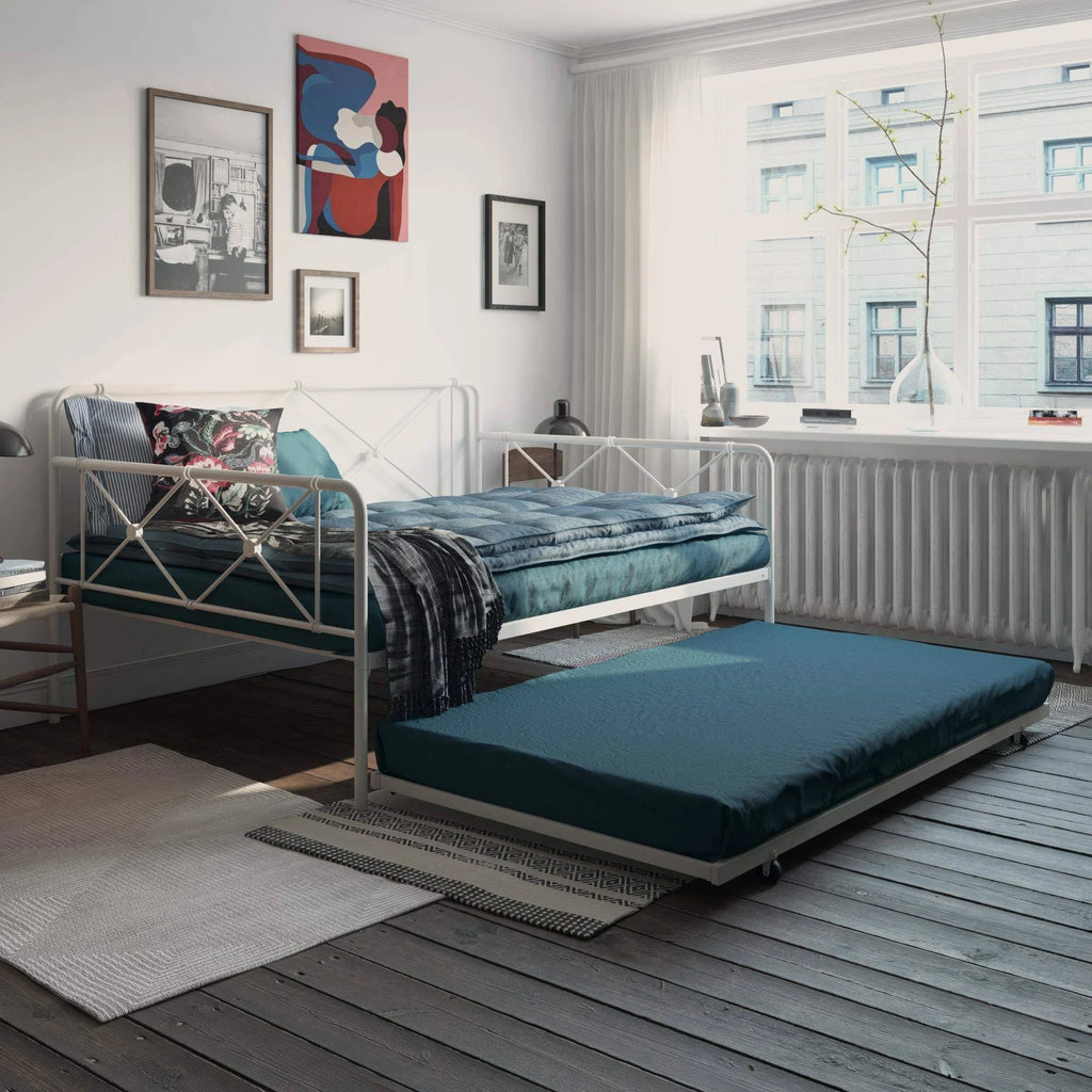 White Full Metal Farmhouse Daybed with Trundle S870159