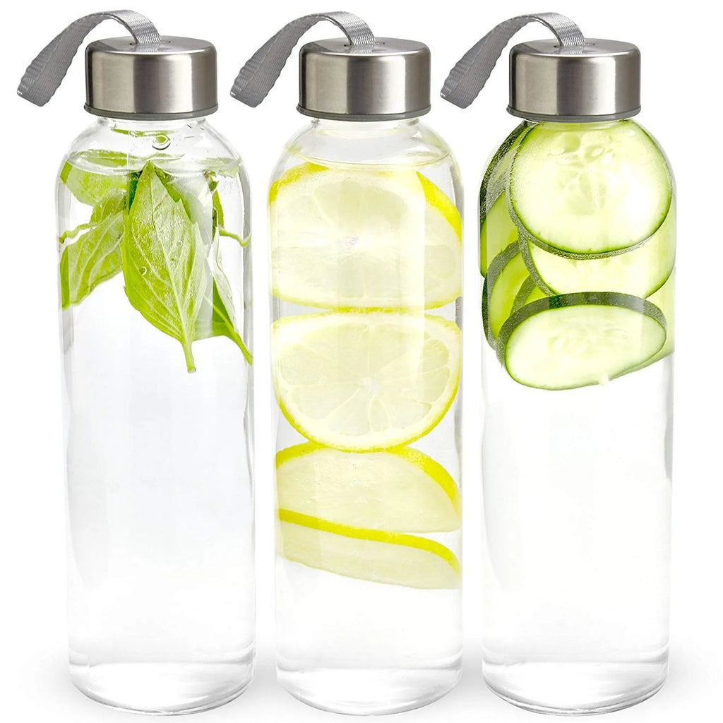 18 Oz Pack of 4 Glass Water Bottles with Lids and Sleeves N6202