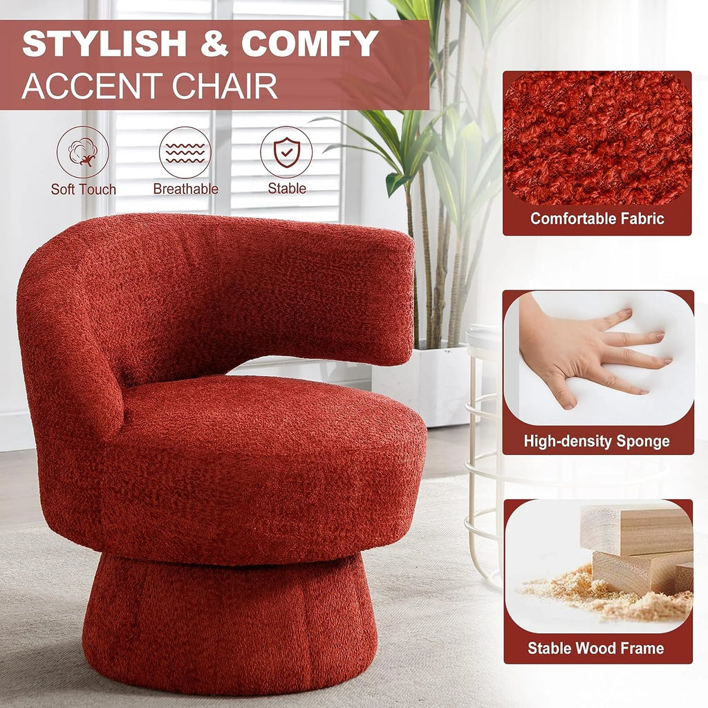 Round Swivel Fuzzy Teddy Barrel Accent Chair K362689
