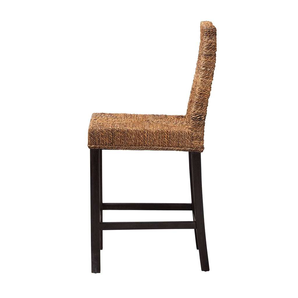 Dark Brown Mahogany Wood and Seagrass Counter Stool D58360