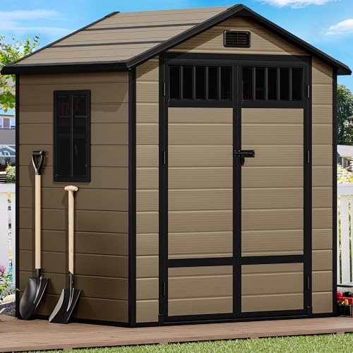 6x4.4 FT Resin Storage Shed with Lockable Door and Vents E724697