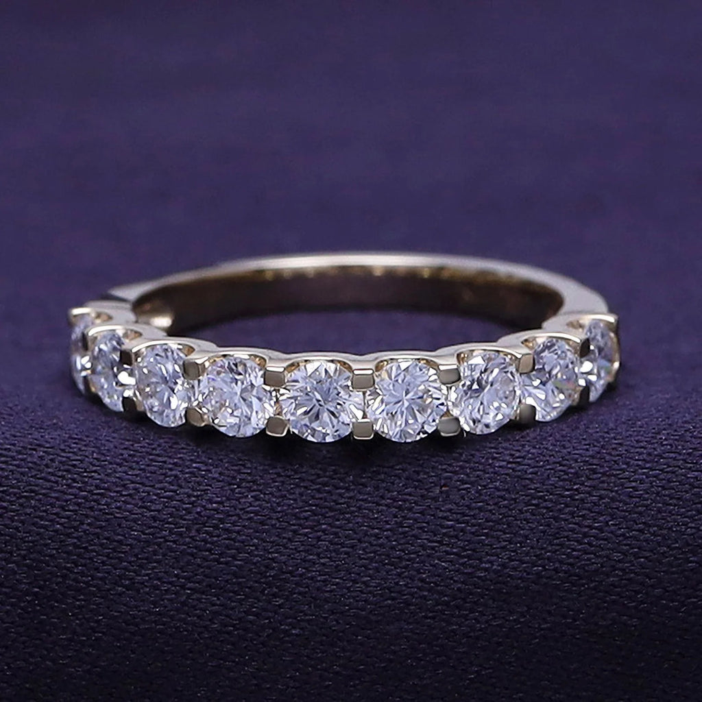 0.86 Carat Round Cut Lab Created Moissanite Half Eternity Wedding Band Ring In 14K Yellow Gold Over Sterling Silver Size 7 E3713