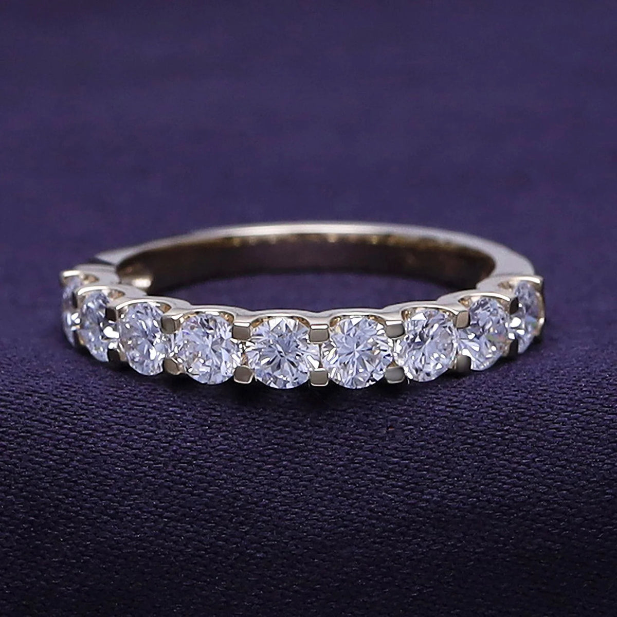 0.86 Carat Round Cut Lab Created Moissanite Half Eternity Wedding Band Ring In 14K Yellow Gold Over Sterling Silver Size 7 E3713