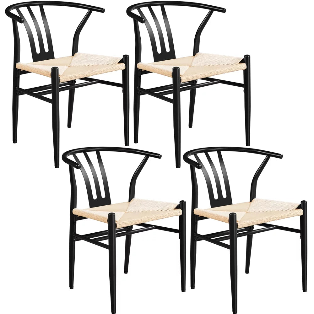 Set of 4 Black Weave Arm Chairs with Metal Frame V754243