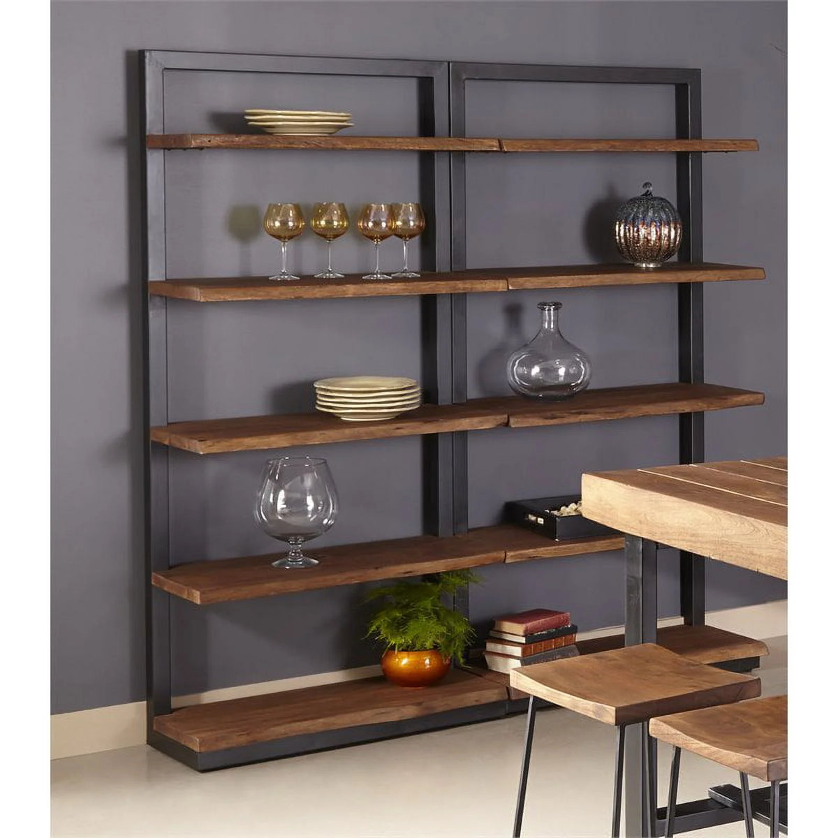 Light Brown Acacia Solid Wood Bookcase K855