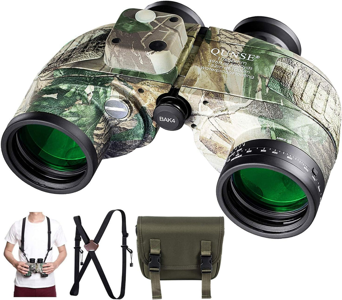 Camouflage 10X50 Waterproof Marine Binoculars with Rangefinder Compass R53692