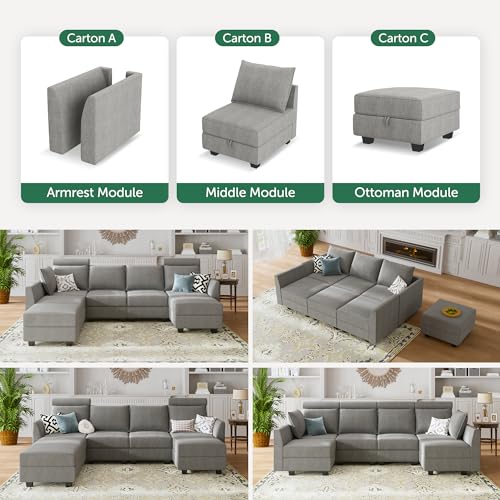 Grey 6-Seater Modular Sectional Sofa with Storage P5460