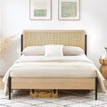 Queen Size Metal Platform Bed Frame with Rattan Headboard I733