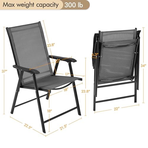 Black Set of 4 Folding Patio Dining Chairs with Armrests M59251