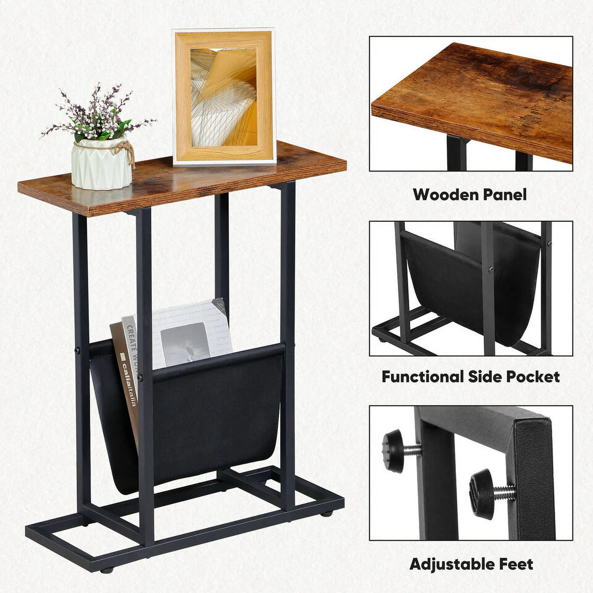 Narrow End Table with Side Pocket P304