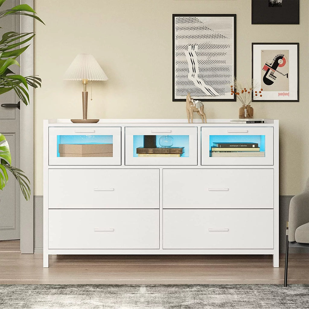 White 7 Drawer Dresser with LED Lights M54776