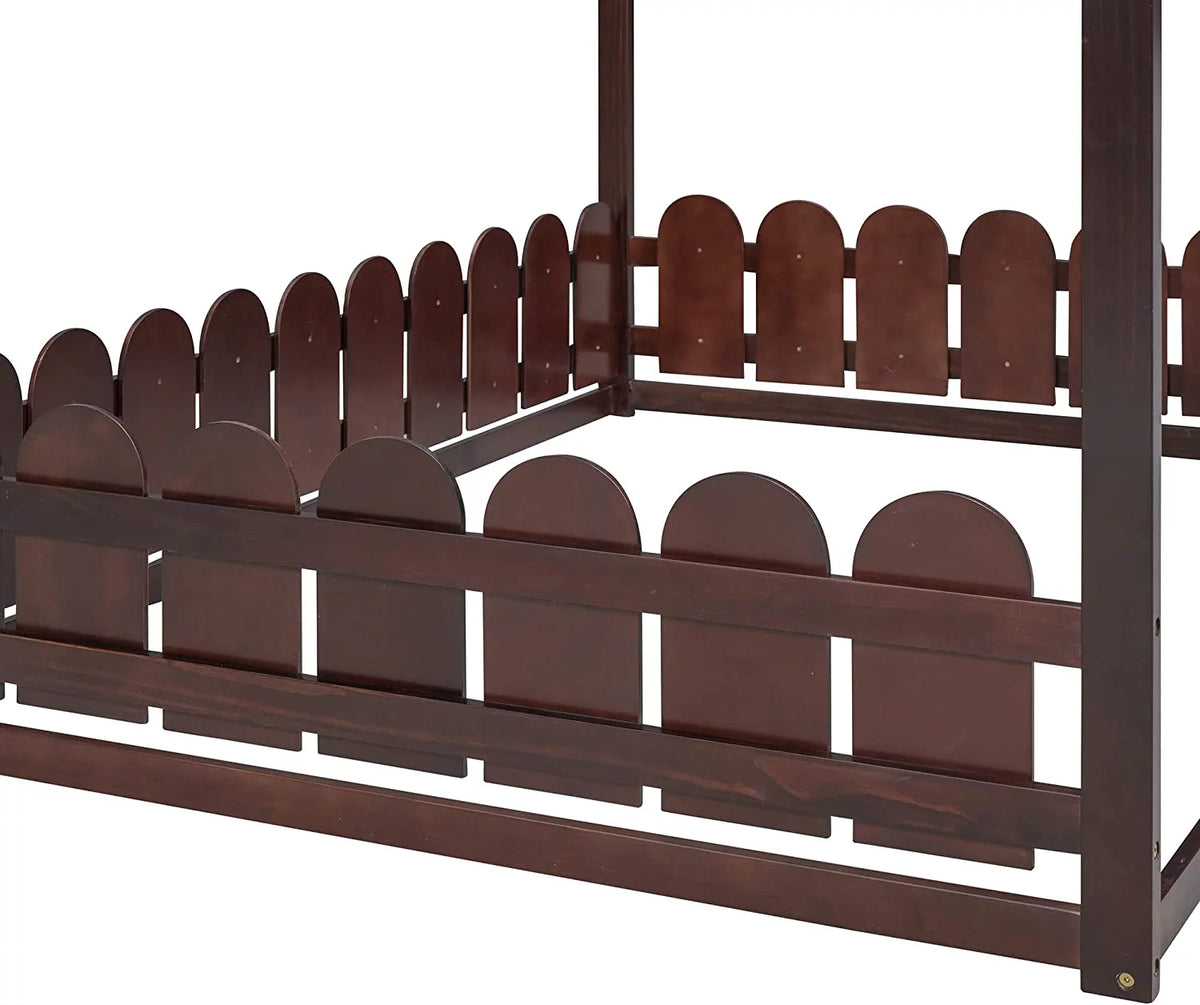 Full Size Pine Wood Cabin Bed with Guardrails N654