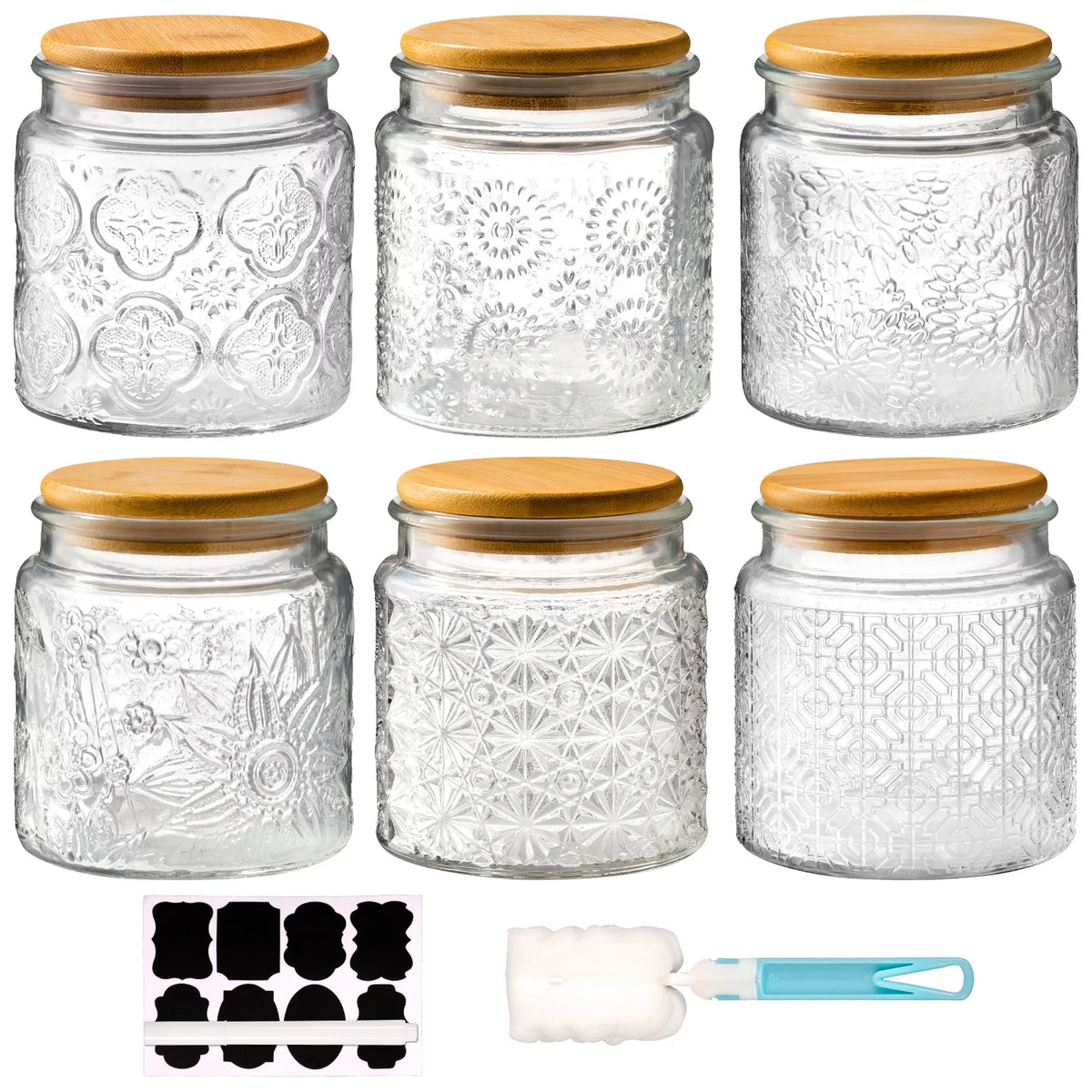 Vintage Glass Storage Jar with Wooden Lids 500ml Set of 6 T819826