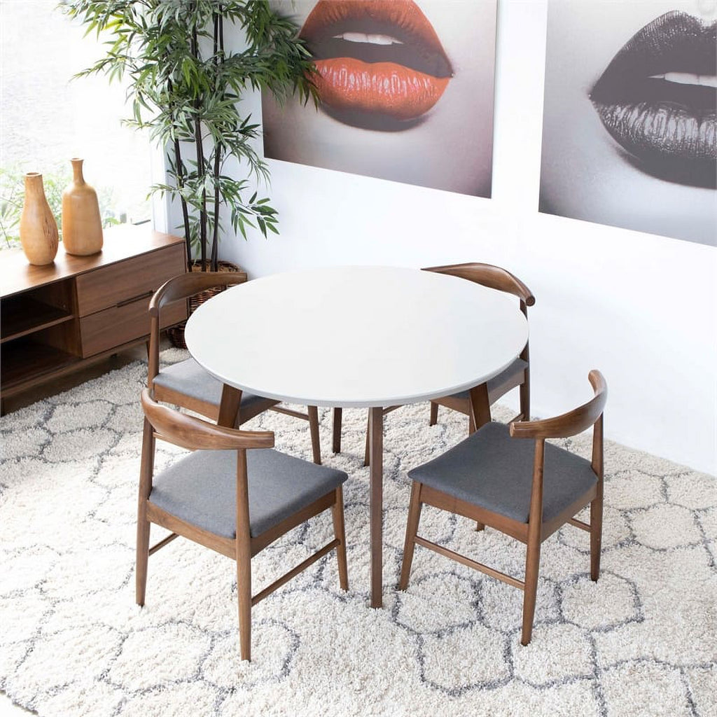 Mid Century Modern Fabric Dining Chair in White/Gray (Set of 5) A33826