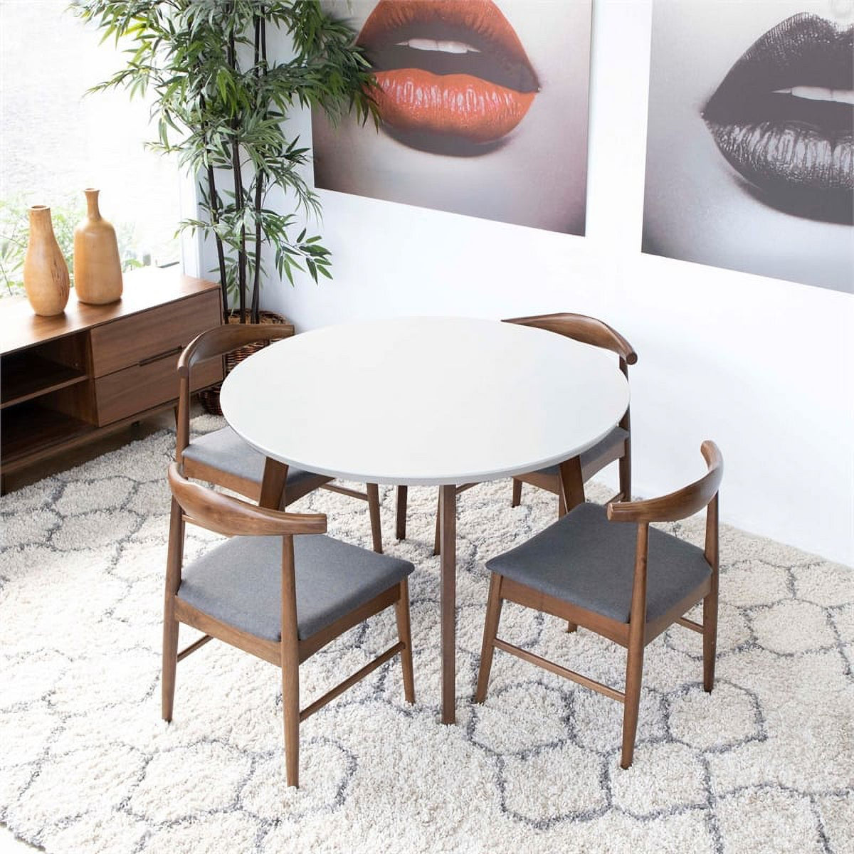 Mid Century Modern Fabric Dining Chair in White/Gray (Set of 5) A33826