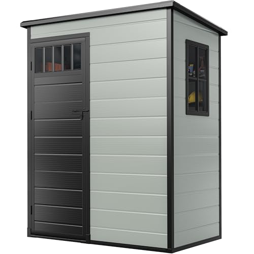 6x4.4 FT Resin Storage Shed with Lockable Door and Vents E724697