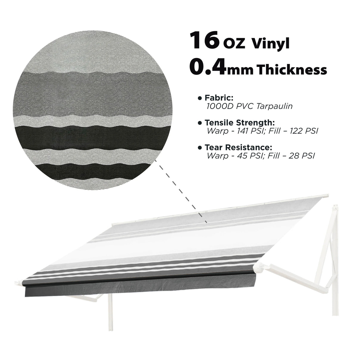 Black Vinyl RV Awning Fabric Replacement 16X8 ft B197