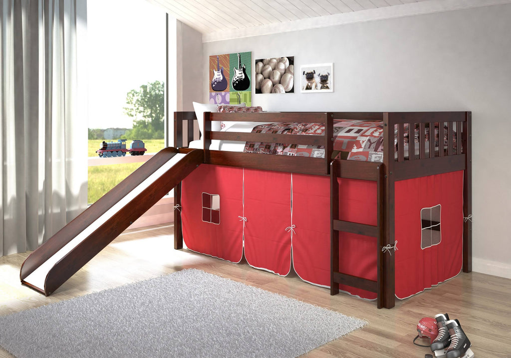 Twin Low Loft Bed with Slide Cappuccino C48020