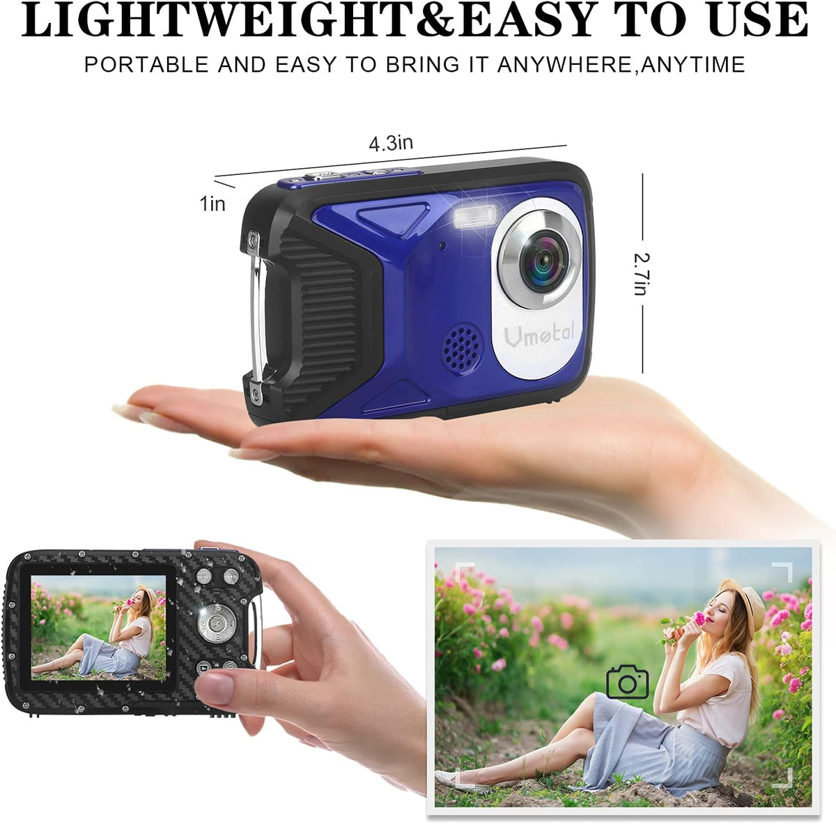 Waterproof Digital Camera Full HD 1080P 16 MP Underwater Camcorder with Rechargeable Battery (Blue-2) Pack of 2 U3992