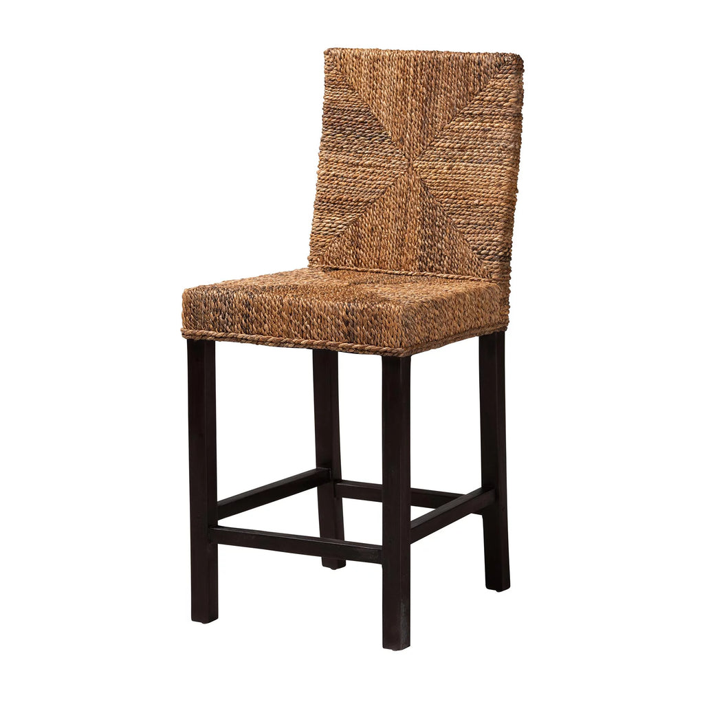 Dark Brown Mahogany Wood and Seagrass Counter Stool D58360
