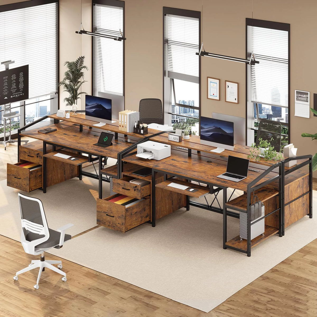 Computer Desk with LED Light and Power Outlet, 63 inches Gaming Desk with Lock Drawers E628