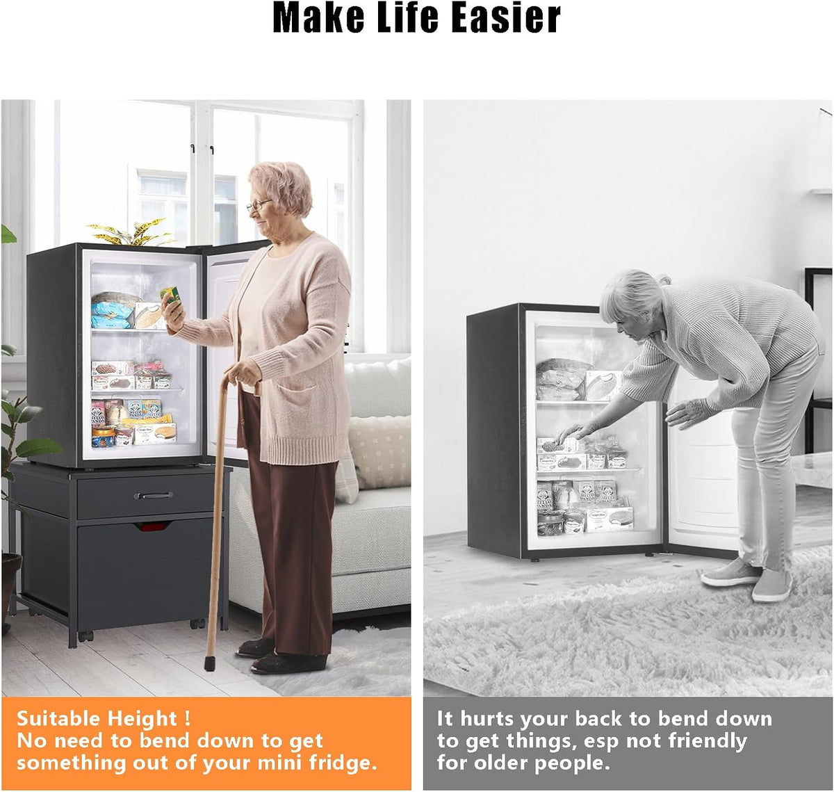 Mini Fridge Stand with Storage Rolling Cabinet 220LBS Capacity F24466